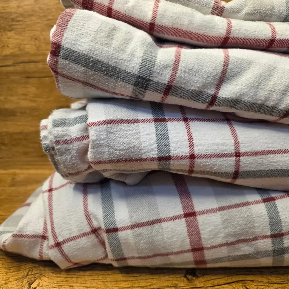 Modern Southern Home Red Grey Green Flannel King Flat Fitted Sheet set